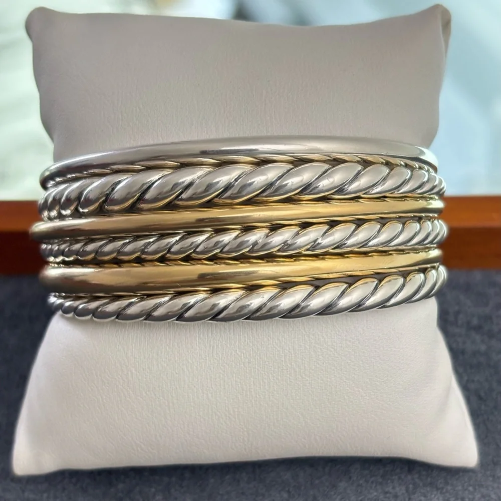 David Yurman 925 & 18k Gold Six Row Pure Form Bracelet-Small